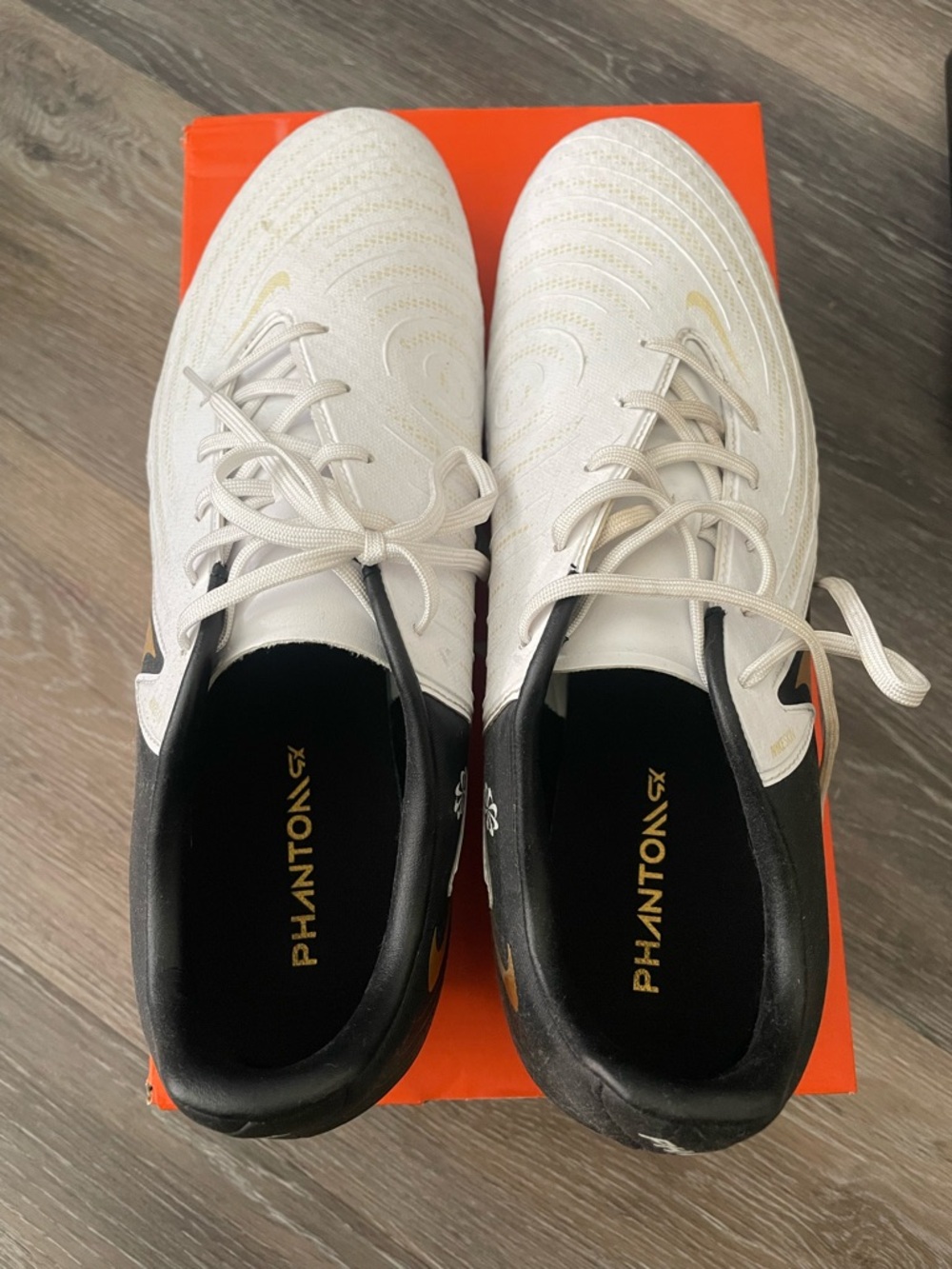Nike Men’s Phantom GX Soccer Shoes - White with Black & Gold Accents